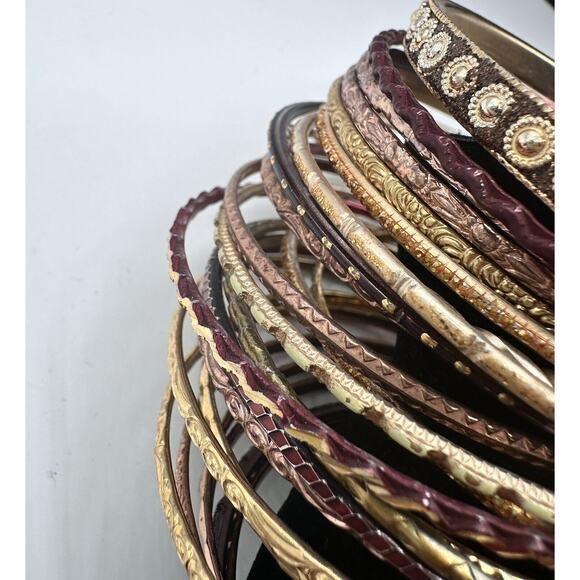 31 Boho Chic mixed metal gold & brown colored stack bangle bracelets, J-01-68 - Picture 5 of 13